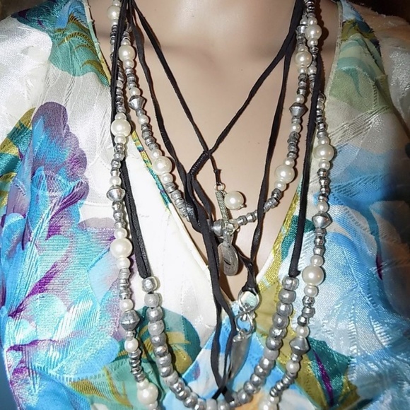 Free People Magic Waters Faux Pearl Leather Necklace - Picture 2 of 2